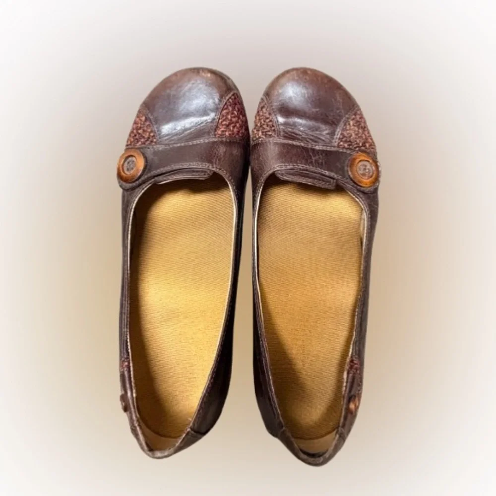 Dansko Pam leather slip-on loafers Wedge Heel Tweed Accents Size 39 US 8/8.5 - Picture 5 of 6